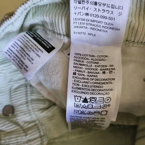 Levi's 94 Baggy Jeans Womens 29 Mint Green Corduroy Loose Fit Straight Leg Y2K - Picture 5 of 11